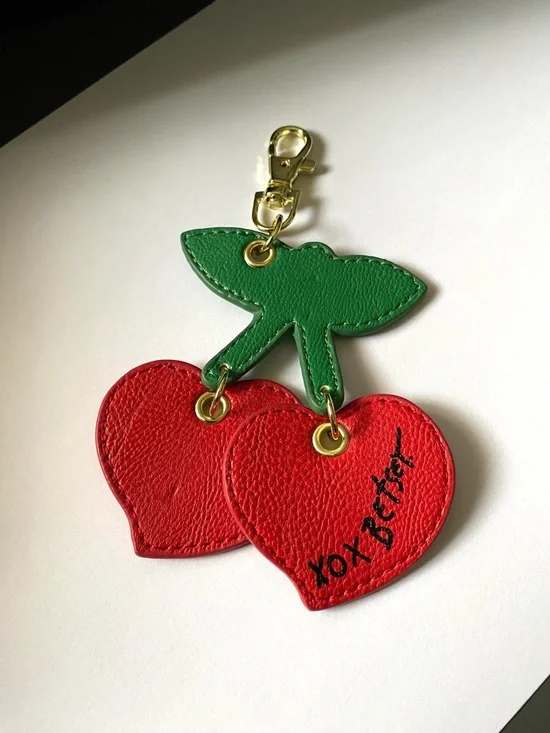 Betsey Johnson XOX Cherry Heart Purse Charm Fob Keychain - Picture 1 of 5